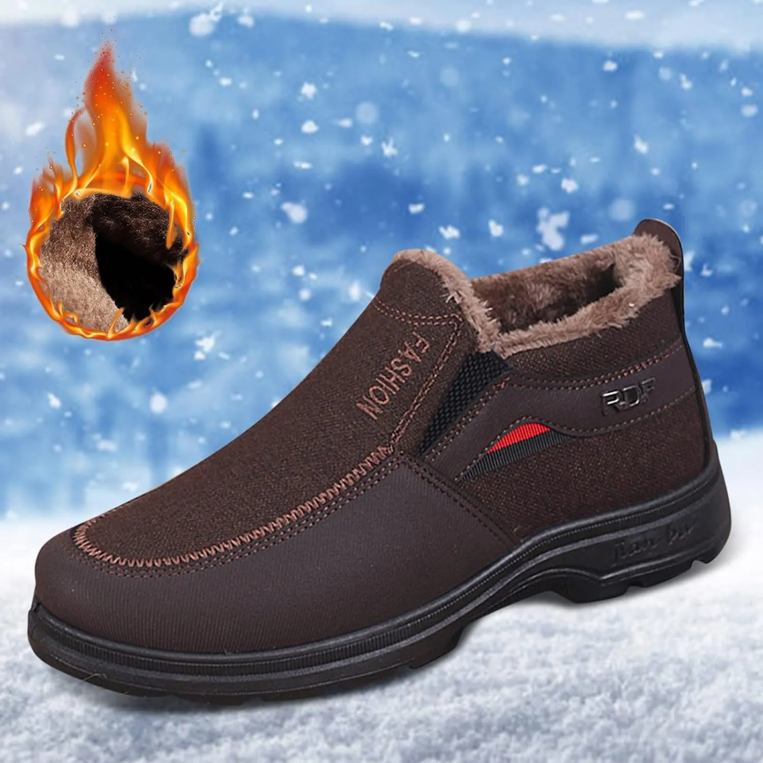 Men's Classic Plush Warm Boots Slip On Ankle Boots Fleece Lined Insulated Winter Boots Comfort Snow Boots Lightweight