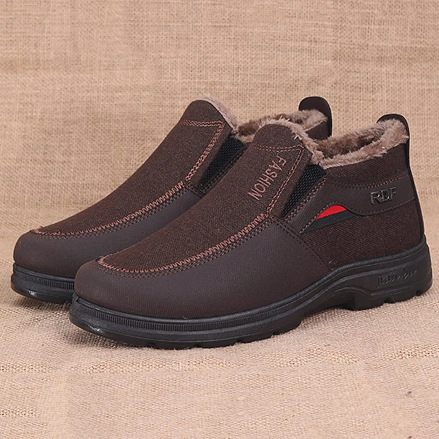 Men's Classic Plush Warm Boots Slip On Ankle Boots Fleece Lined Insulated Winter Boots Comfort Snow Boots Lightweight