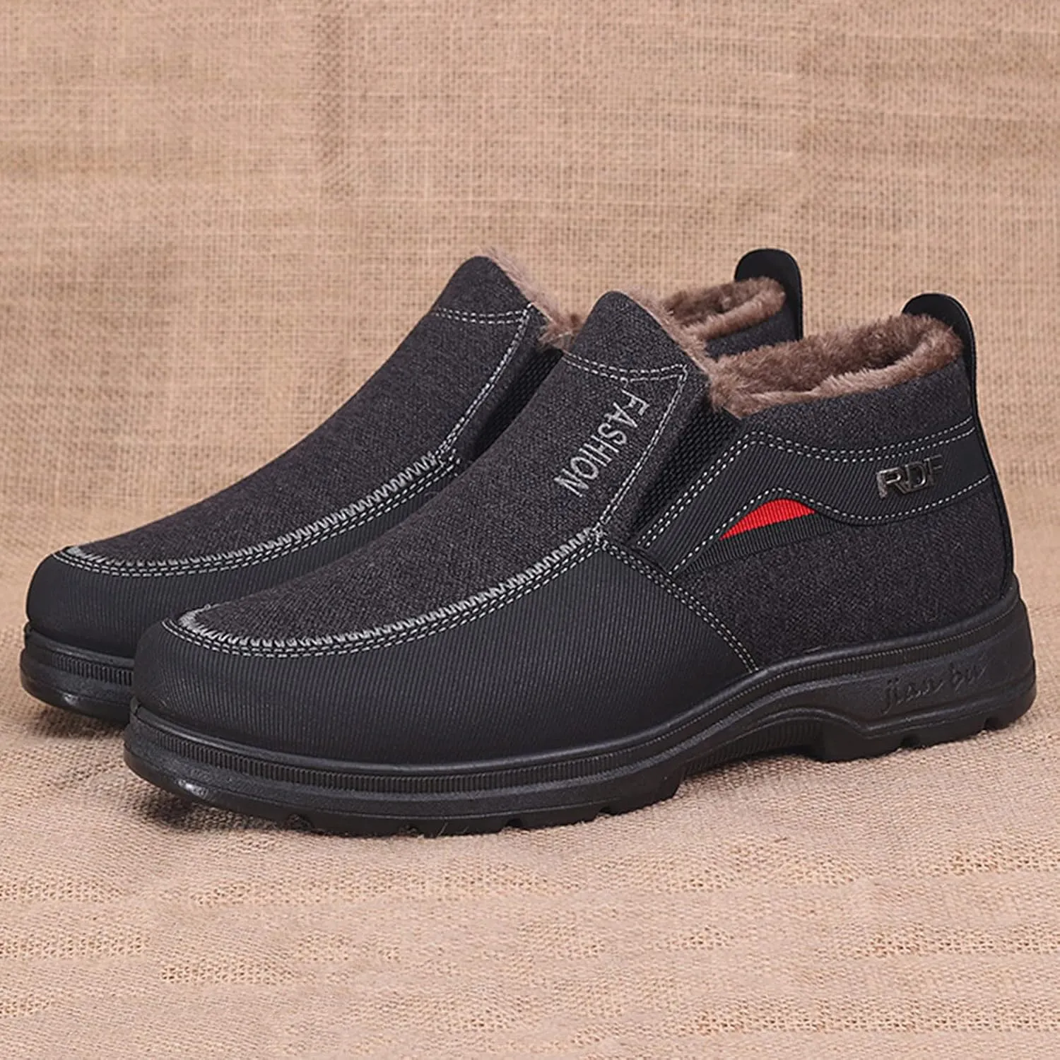 Men's Classic Plush Warm Boots Slip On Ankle Boots Fleece Lined Insulated Winter Boots Comfort Snow Boots Lightweight