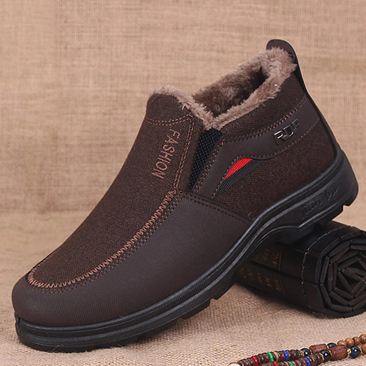 Men's Classic Plush Warm Boots Slip On Ankle Boots Fleece Lined Insulated Winter Boots Comfort Snow Boots Lightweight