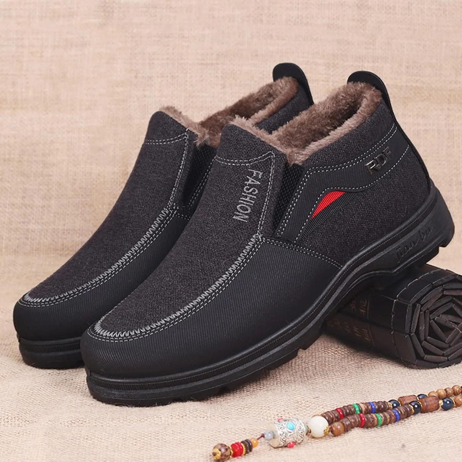Men's Classic Plush Warm Boots Slip On Ankle Boots Fleece Lined Insulated Winter Boots Comfort Snow Boots Lightweight