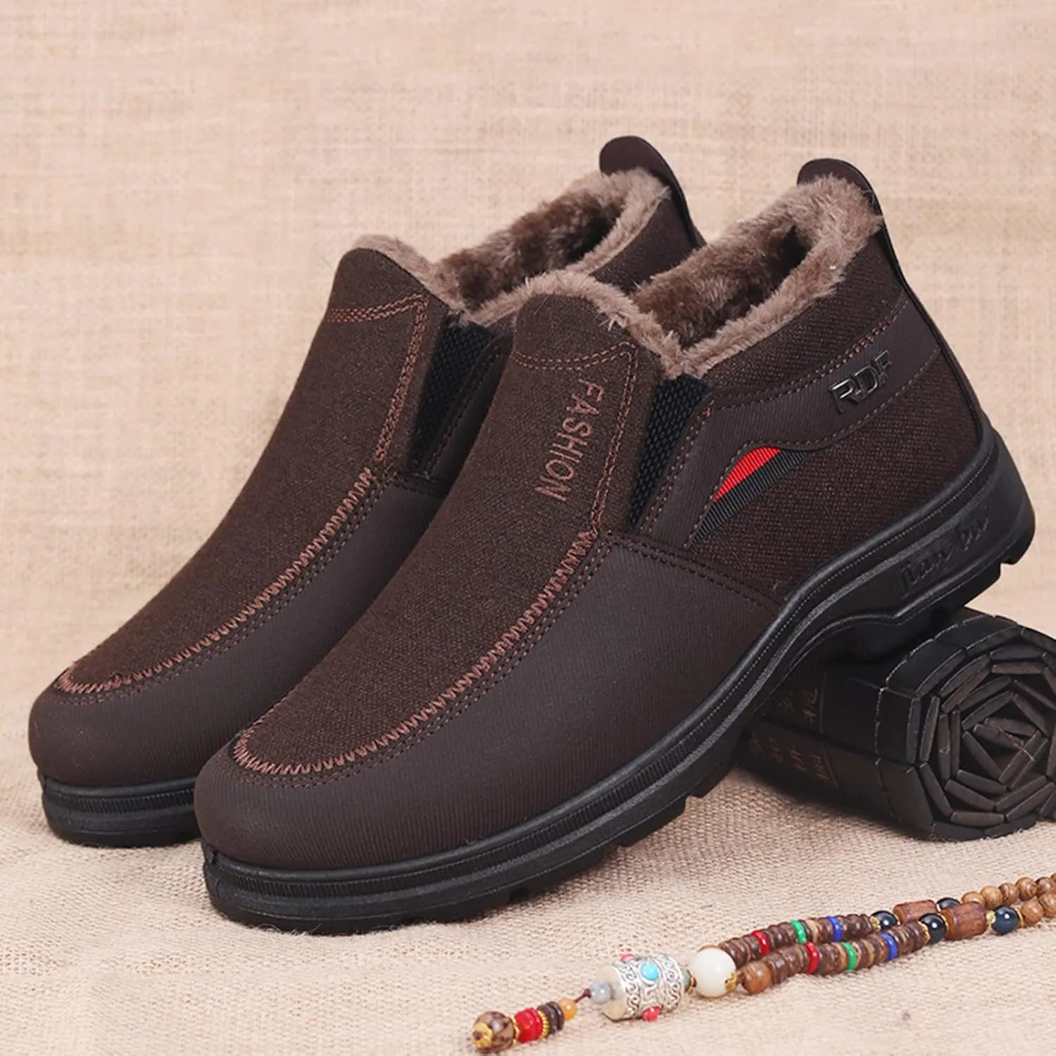 Men's Classic Plush Warm Boots Slip On Ankle Boots Fleece Lined Insulated Winter Boots Comfort Snow Boots Lightweight