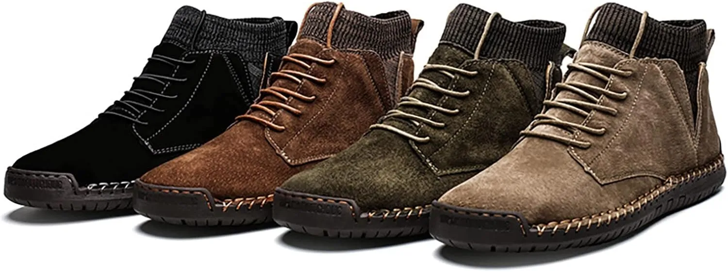 Men's Classic Suede Ankle Boots Lace Up Elastic Winter Boots Soft Flat Soled Mens Casual Fashion Breathable Sneaker