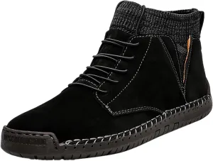 Men's Classic Suede Ankle Boots Lace Up Elastic Winter Boots Soft Flat Soled Mens Casual Fashion Breathable Sneaker
