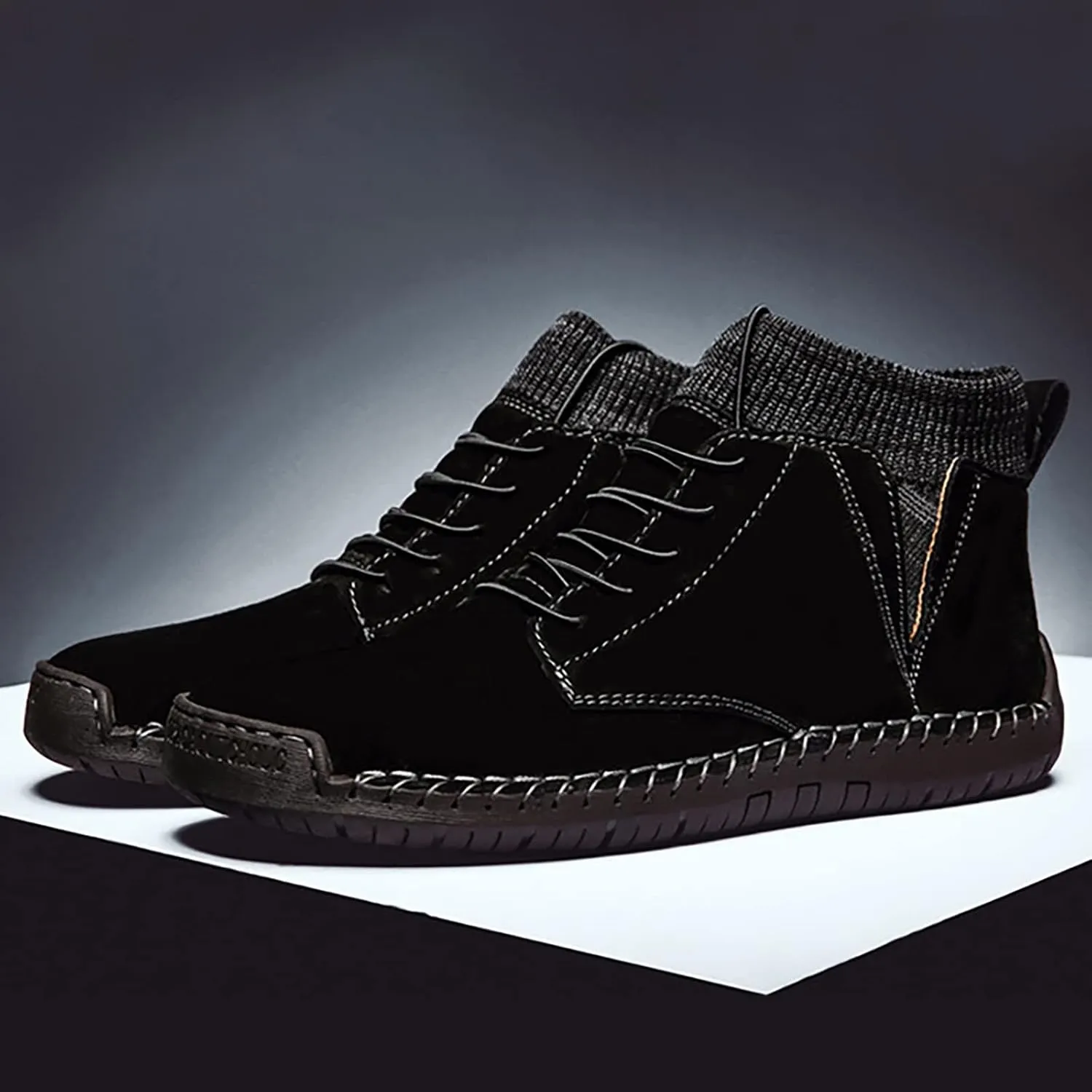 Men's Classic Suede Ankle Boots Lace Up Elastic Winter Boots Soft Flat Soled Mens Casual Fashion Breathable Sneaker