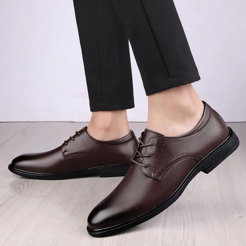 Men's Leather Dress Shoes Fashion Pointed Toe Lace Up Business Tuxedo Shoes for Men Lightweight All-Day Comfort Non-Slip Oxfords Shoes