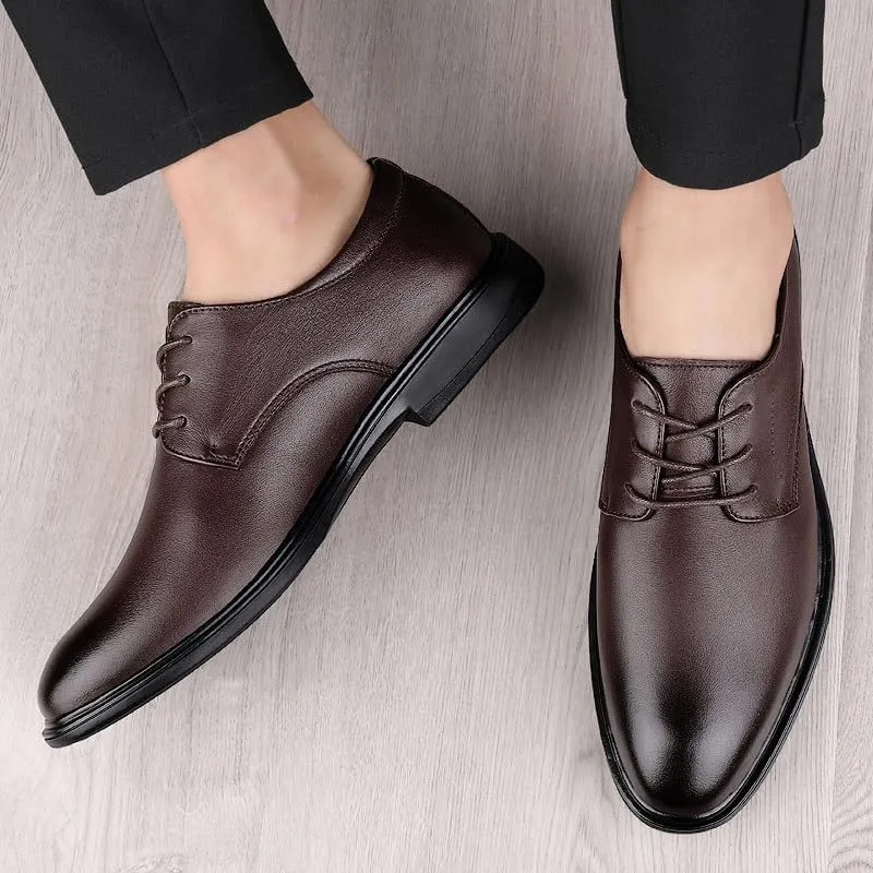 Men's Leather Dress Shoes Fashion Pointed Toe Lace Up Business Tuxedo Shoes for Men Lightweight All-Day Comfort Non-Slip Oxfords Shoes