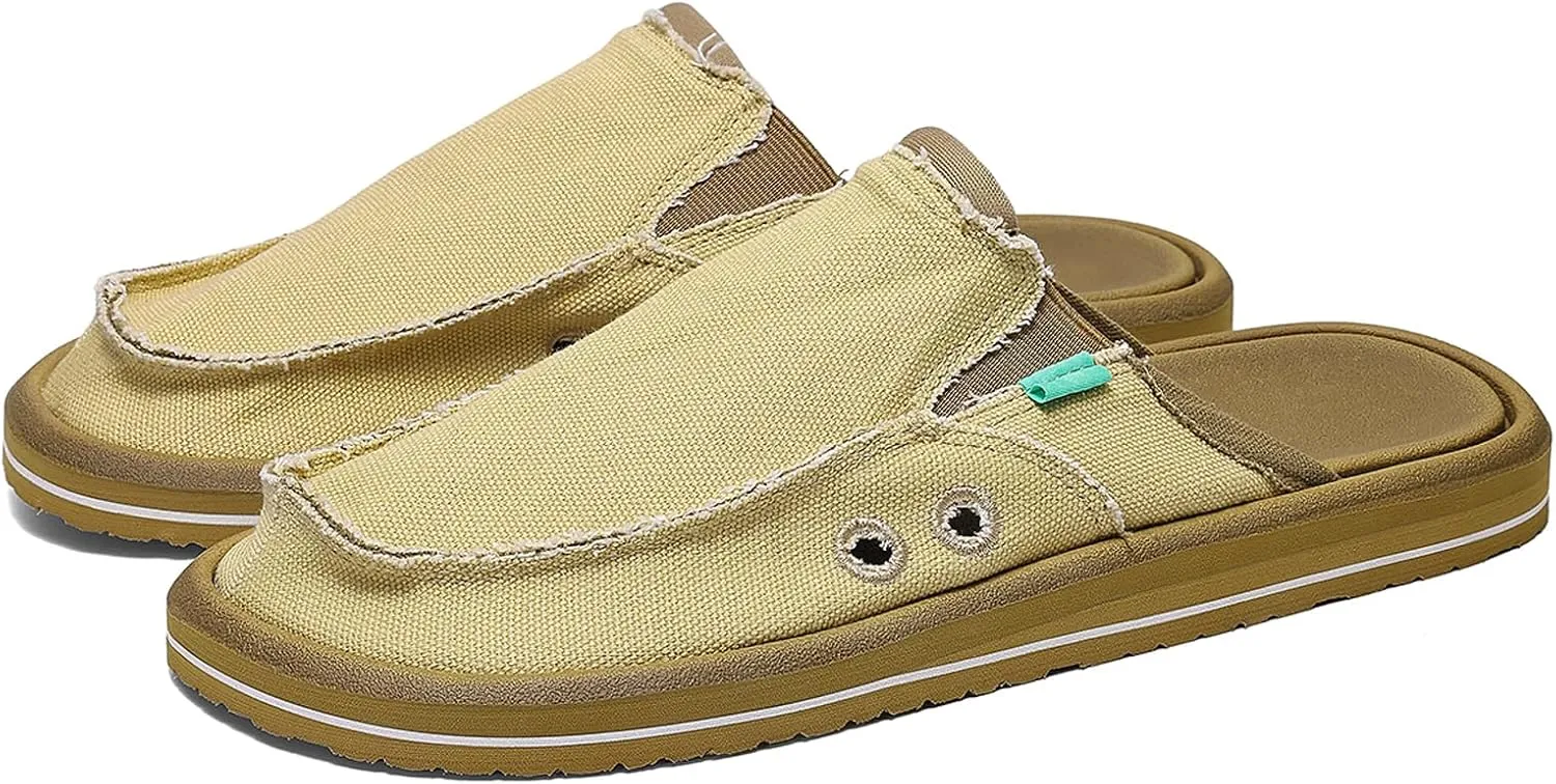 Mens Open Back Slip On Shoes Casual Canvas Slippers with Breathable Design Comfortable Outdoor Slide Shoes for Travel Walking Garden Everyday Wear