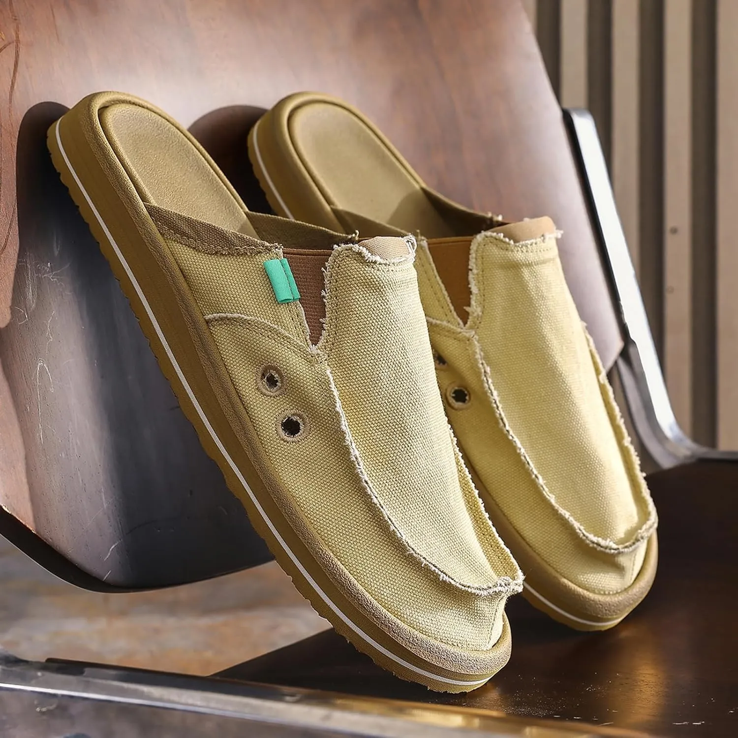 Mens Open Back Slip On Shoes Casual Canvas Slippers with Breathable Design Comfortable Outdoor Slide Shoes for Travel Walking Garden Everyday Wear