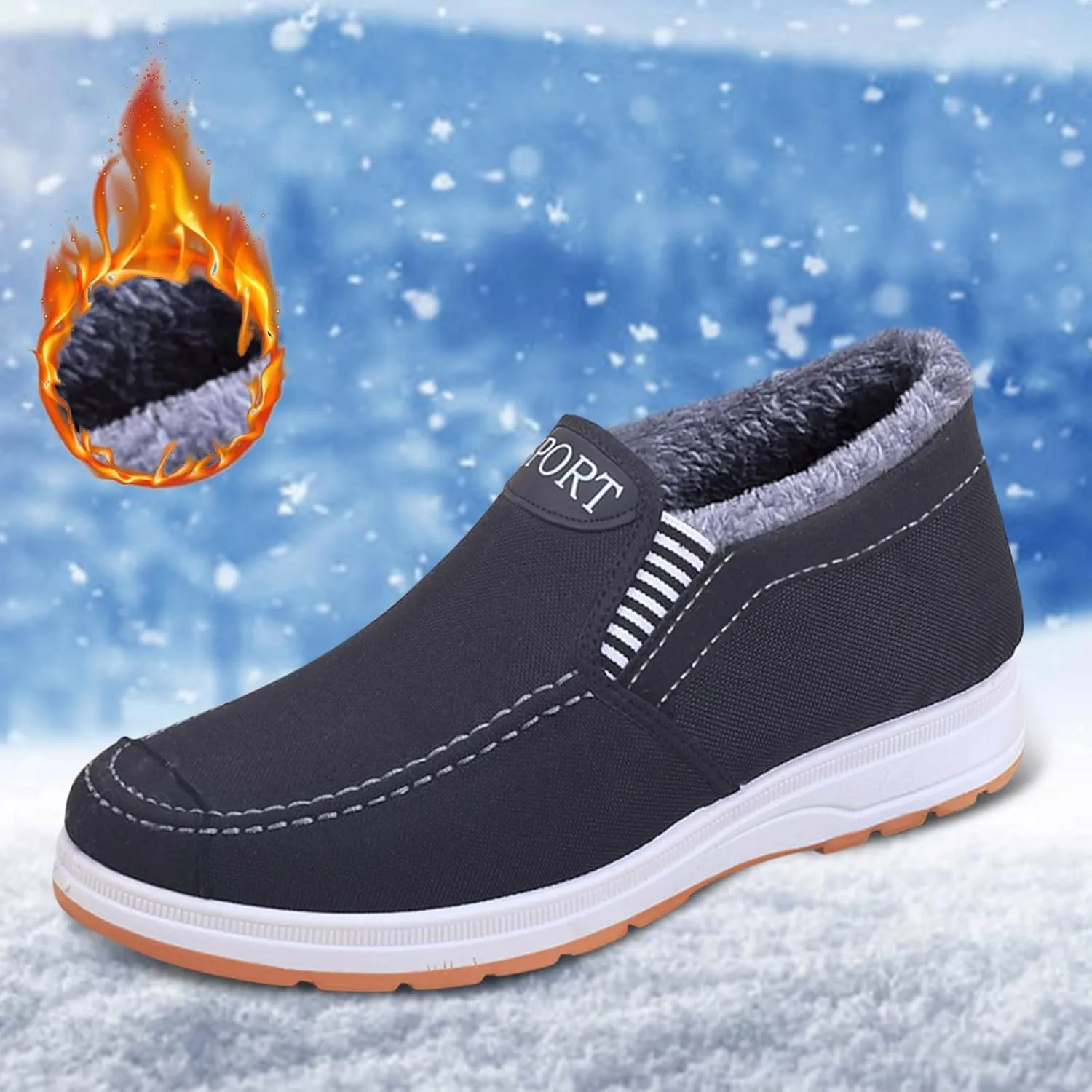 Men's Plush Warm Boots Winter Slip On Ankle Boots Fleece Lined Insulated Boots Comfort Walking Boots Snow Boots