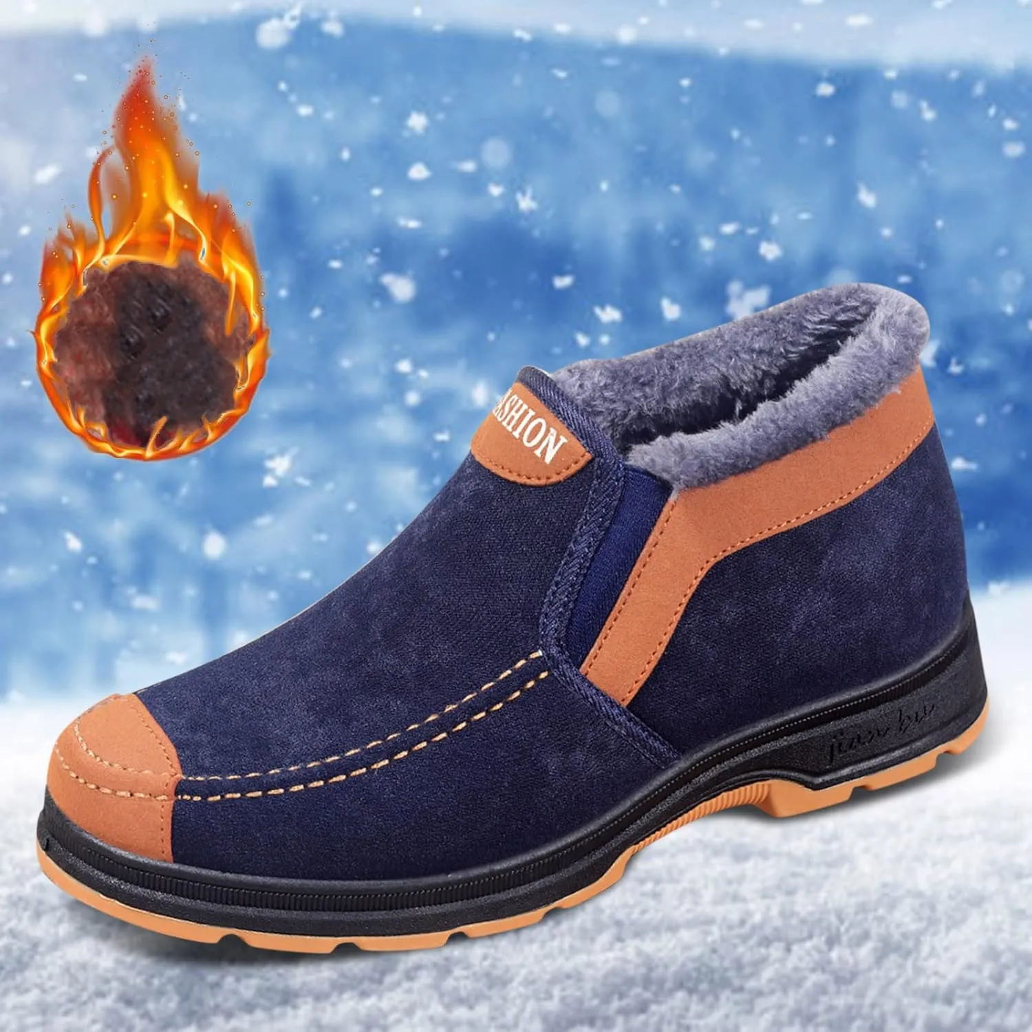 Men's Plush Warm Boots Winter Slip On Ankle Boots Fleece Lined Insulated Boots Comfort Walking Boots Snow Boots