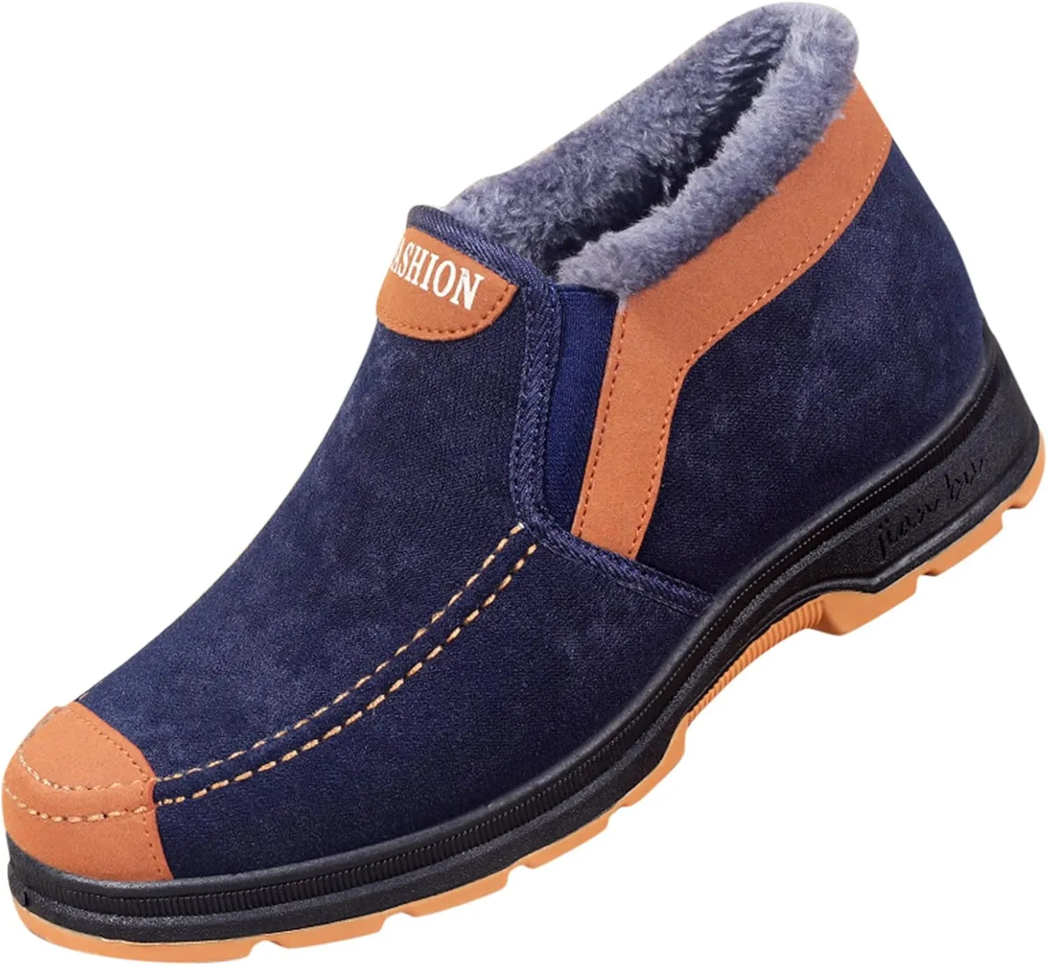 Men's Plush Warm Boots Winter Slip On Ankle Boots Fleece Lined Insulated Boots Comfort Walking Boots Snow Boots
