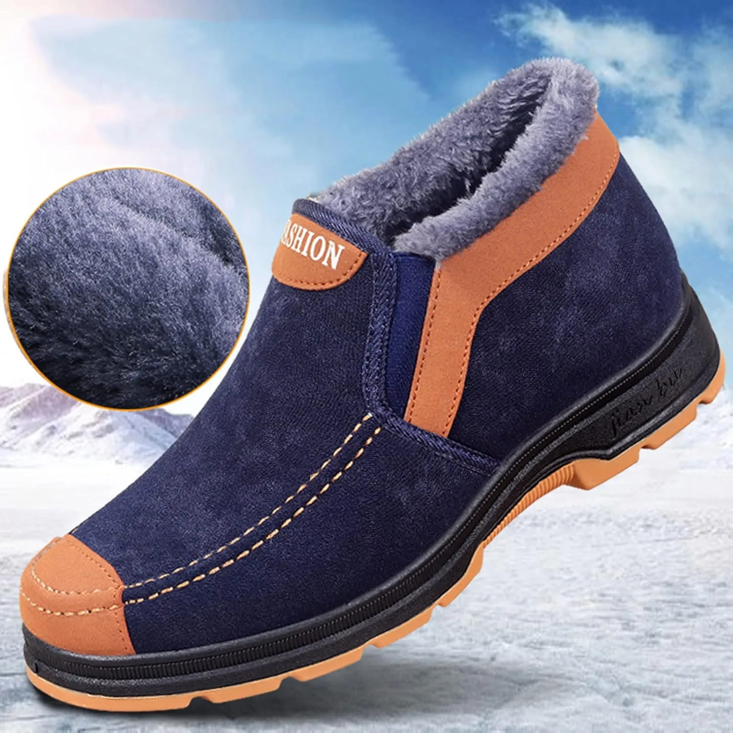 Men's Plush Warm Boots Winter Slip On Ankle Boots Fleece Lined Insulated Boots Comfort Walking Boots Snow Boots