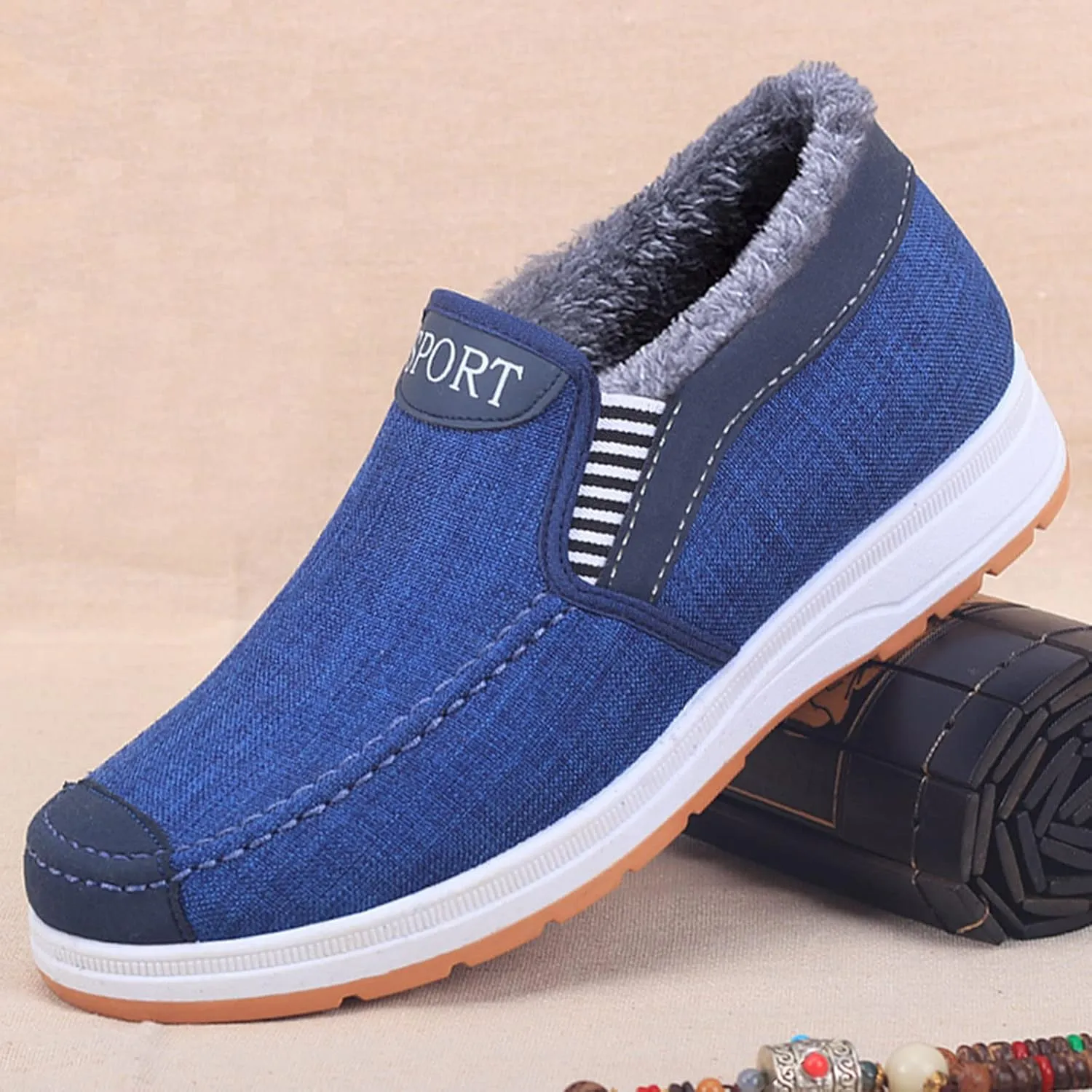 Men's Plush Warm Boots Winter Slip On Ankle Boots Fleece Lined Insulated Boots Comfort Walking Boots Snow Boots
