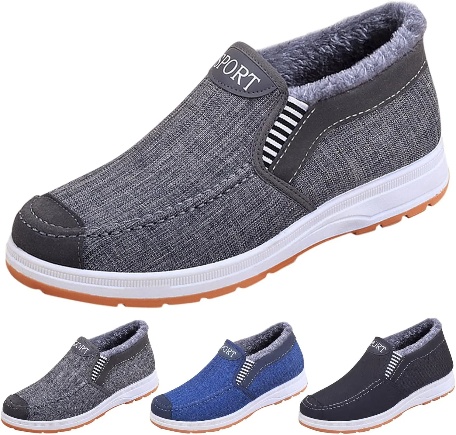 Men's Plush Warm Boots Winter Slip On Ankle Boots Fleece Lined Insulated Boots Comfort Walking Boots Snow Boots