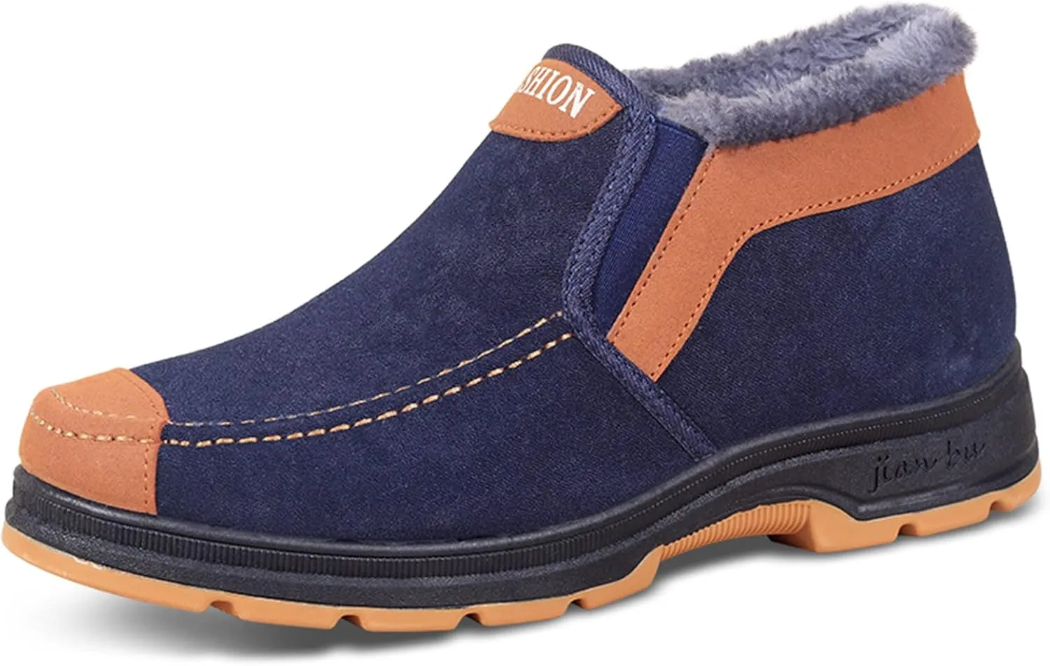 Men's Plush Warm Boots Winter Slip On Ankle Boots Fleece Lined Insulated Boots Comfort Walking Boots Snow Boots