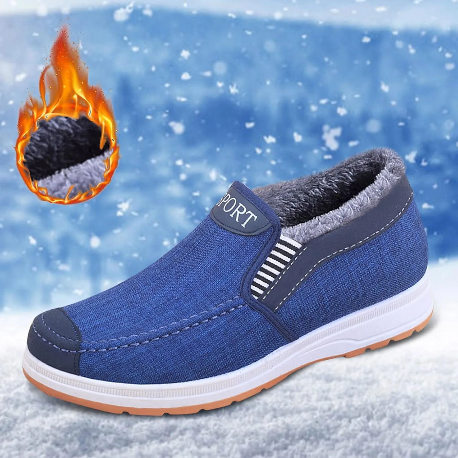 Men's Plush Warm Boots Winter Slip On Ankle Boots Fleece Lined Insulated Boots Comfort Walking Boots Snow Boots