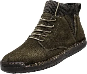 Men's Suede Ankle Boots Fashion Flat Soled Winter Boots Lace Up Elastic Boots Comfort Outdoor Walking Sneaker Air 1 Men