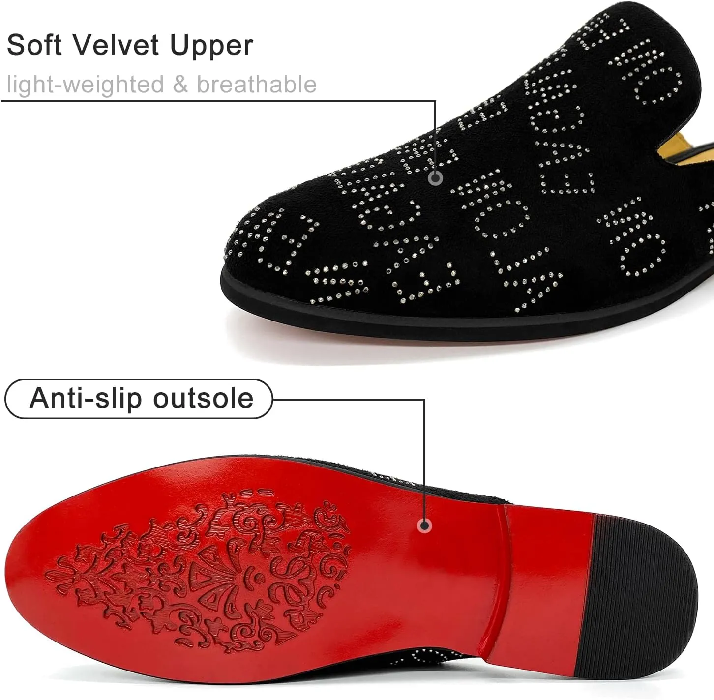 Mens Velvet Slip-On Mules Loafers Glitter Half Loafers Shoes Mens Backless Sandals Black White Size 7-13