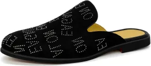 Mens Velvet Slip-On Mules Loafers Glitter Half Loafers Shoes Mens Backless Sandals Black White Size 7-13