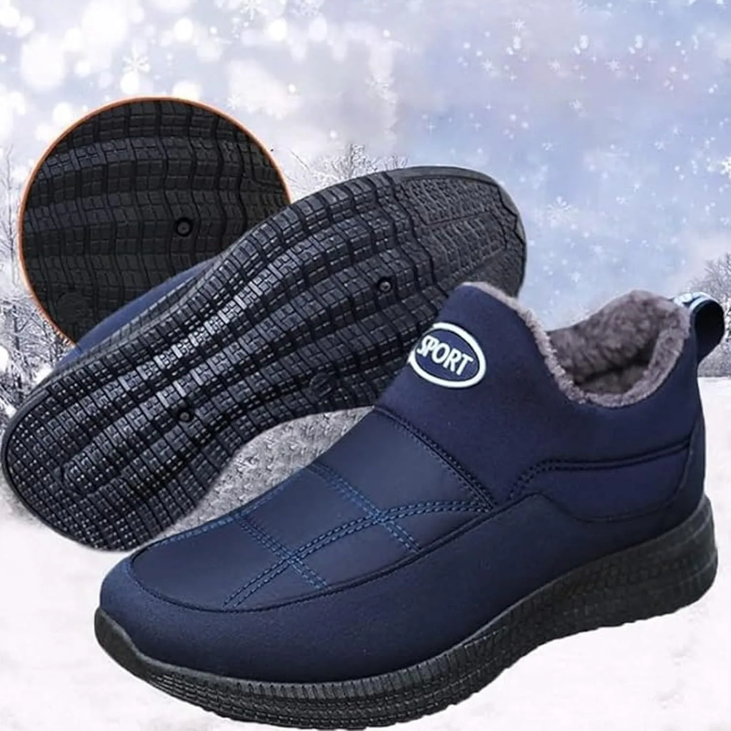 Men's Water Proof Insulated Snow Boots Classic Slip On Winter Boots Fleece Lined Warm Boots Flat 6 Boots Men