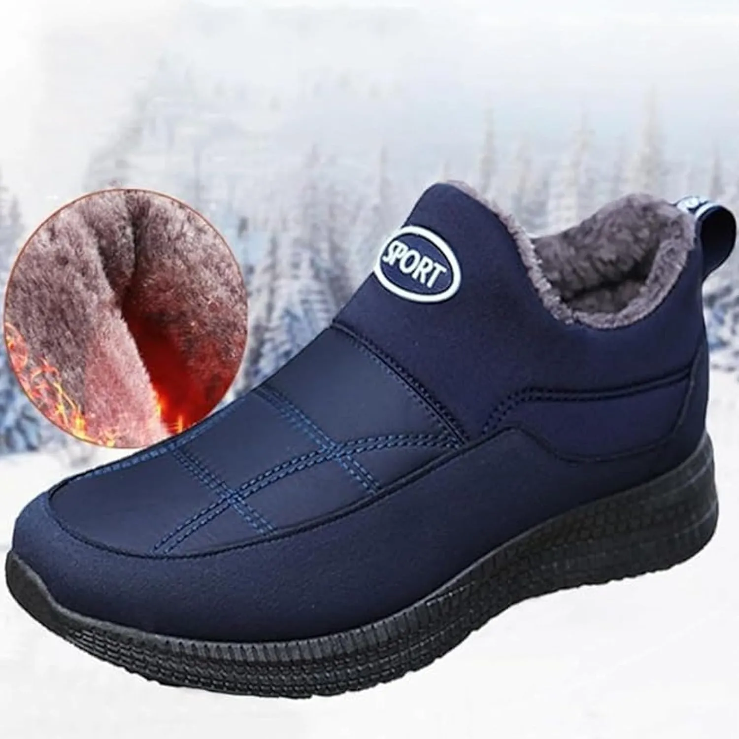 Men's Water Proof Insulated Snow Boots Classic Slip On Winter Boots Fleece Lined Warm Boots Flat 6 Boots Men