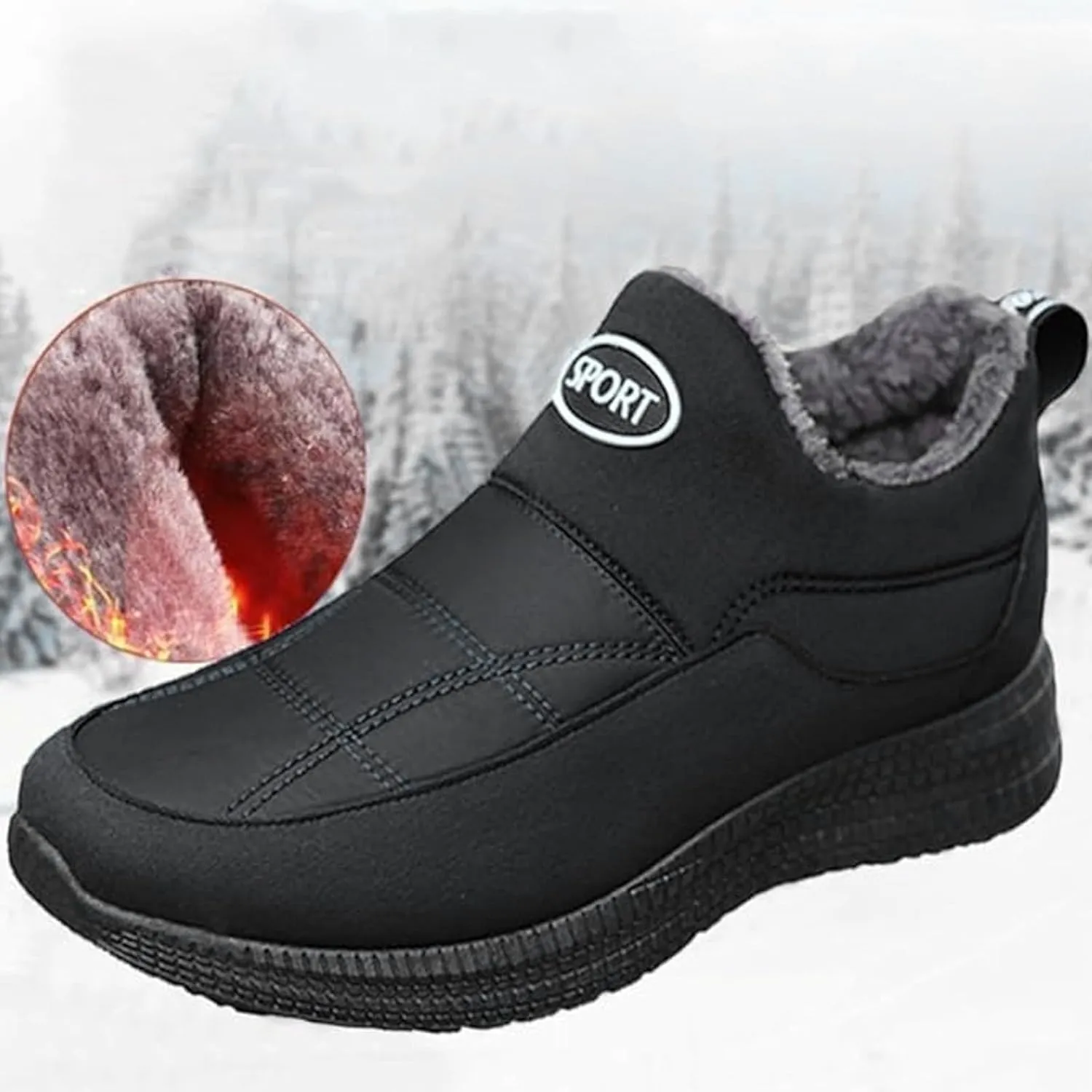 Men's Water Proof Insulated Snow Boots Classic Slip On Winter Boots Fleece Lined Warm Boots Flat 6 Boots Men