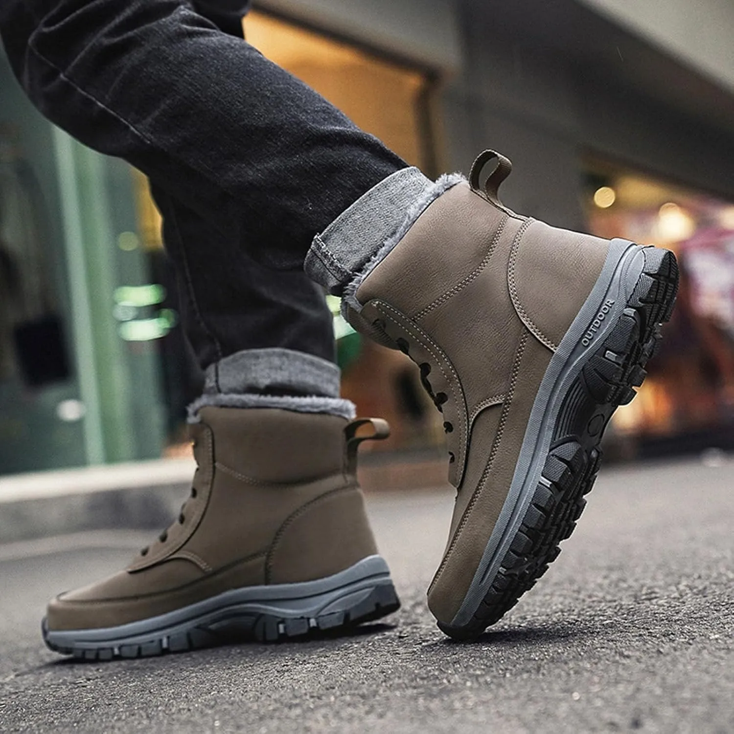Men's Water Proof Winter Boots Fleece Lined Cold Proof Insulated Snow Boots Lace Up Thick Insulated Rain Boots for Men