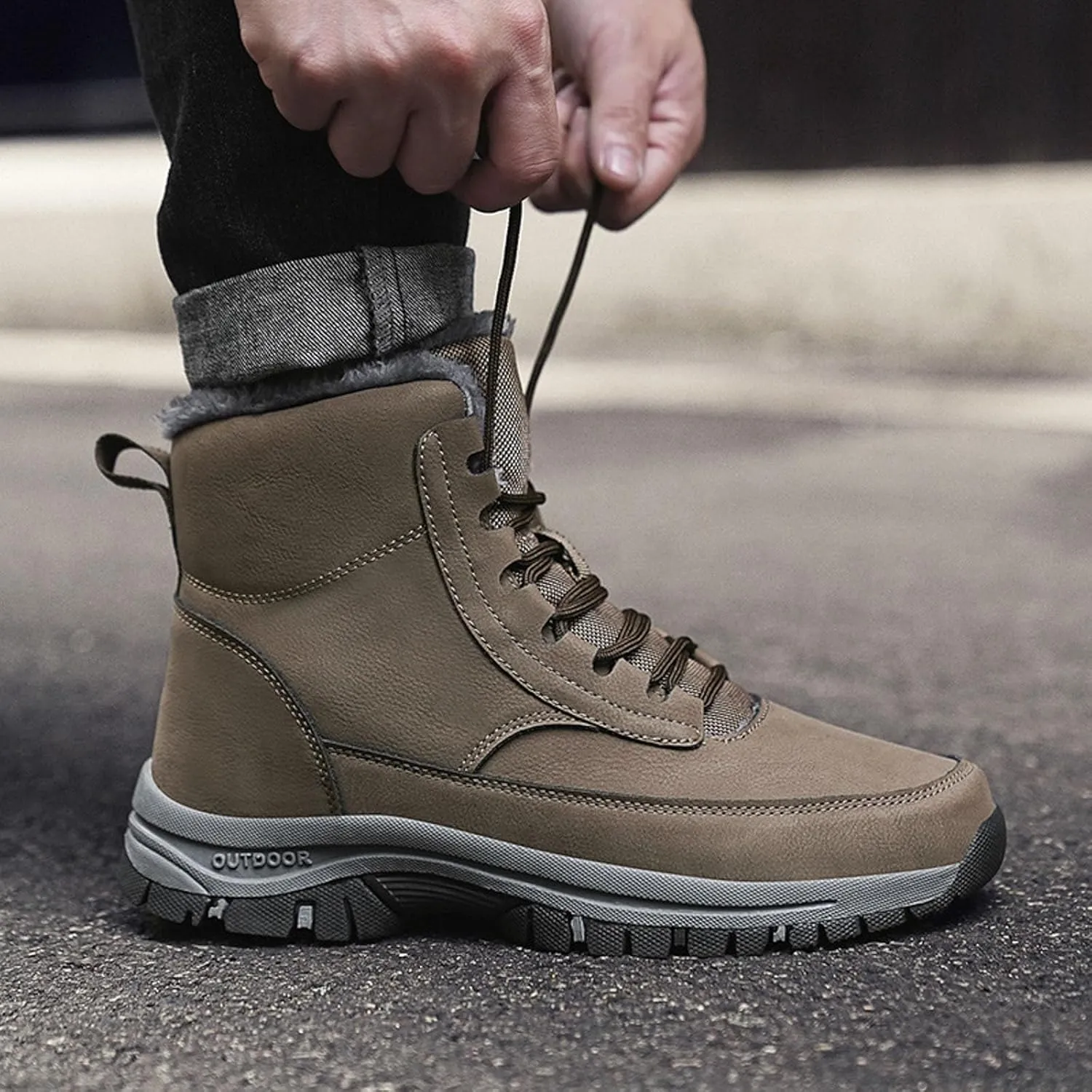 Men's Water Proof Winter Boots Fleece Lined Cold Proof Insulated Snow Boots Lace Up Thick Insulated Rain Boots for Men