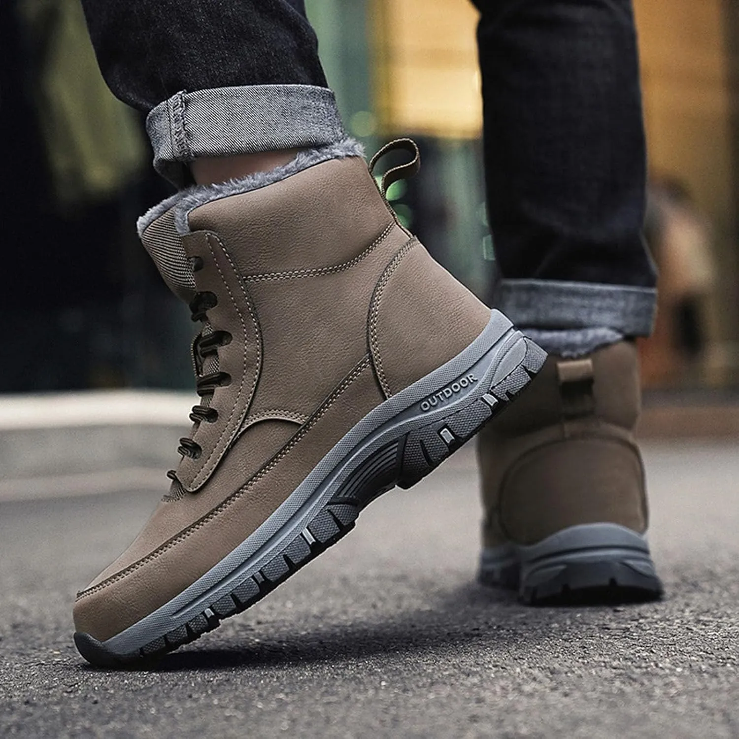 Men's Water Proof Winter Boots Fleece Lined Cold Proof Insulated Snow Boots Lace Up Thick Insulated Rain Boots for Men