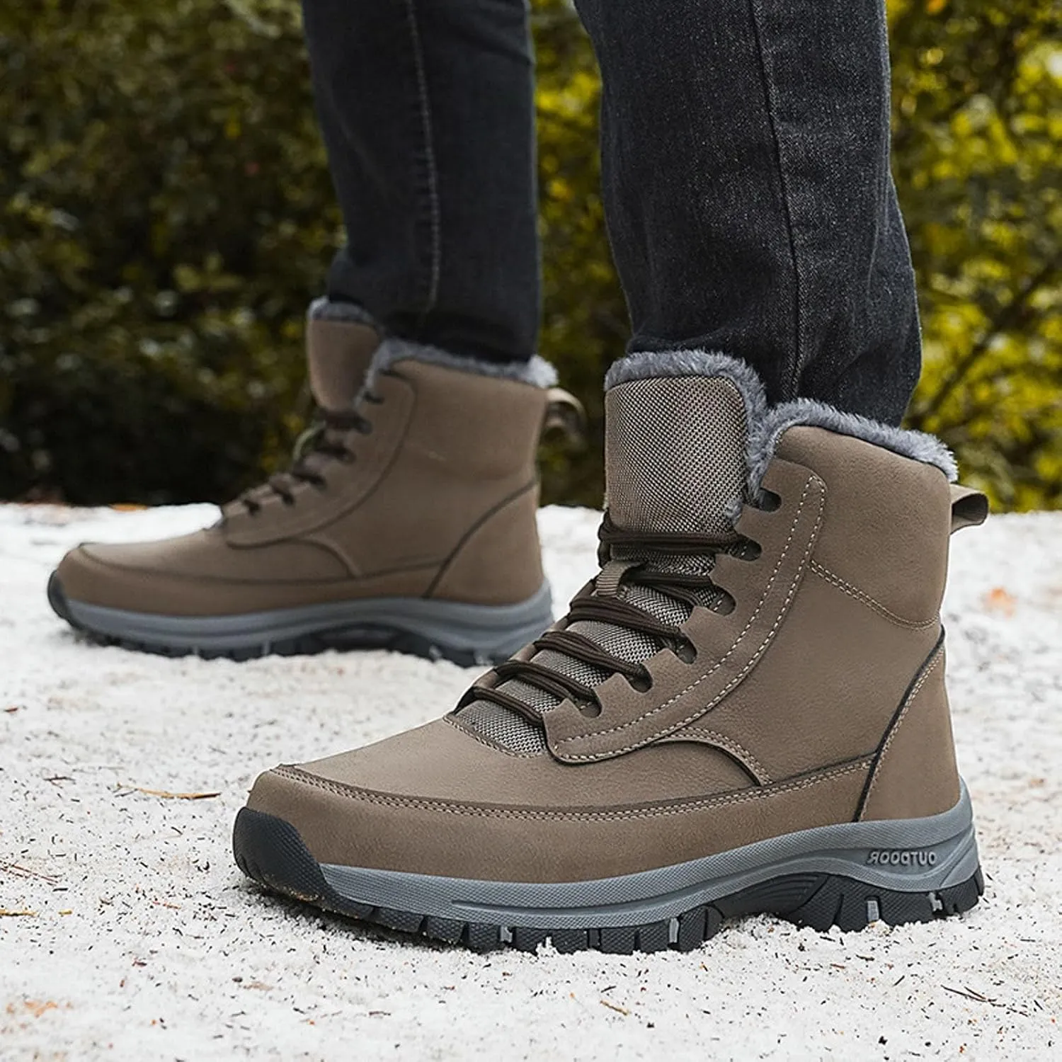 Men's Water Proof Winter Boots Fleece Lined Cold Proof Insulated Snow Boots Lace Up Thick Insulated Rain Boots for Men