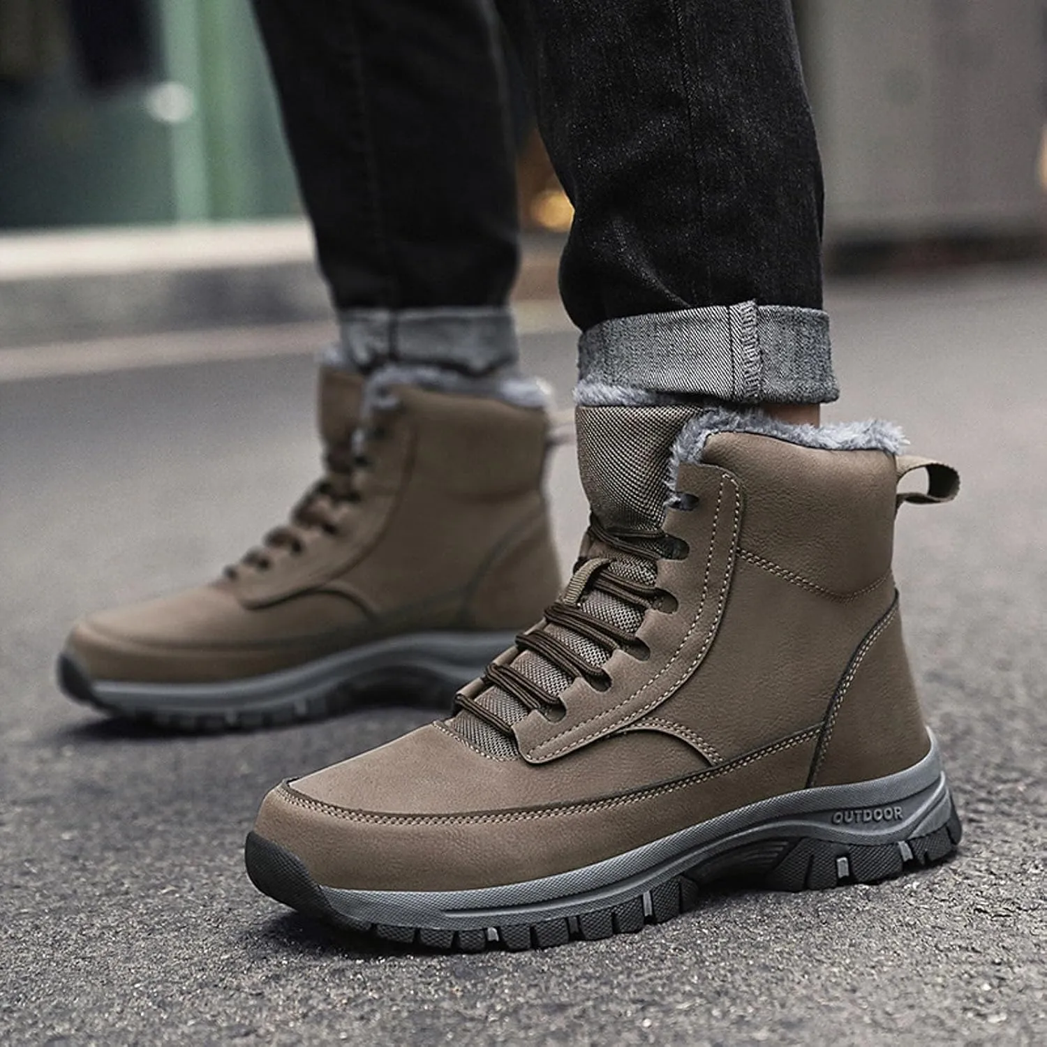 Men's Water Proof Winter Boots Fleece Lined Cold Proof Insulated Snow Boots Lace Up Thick Insulated Rain Boots for Men
