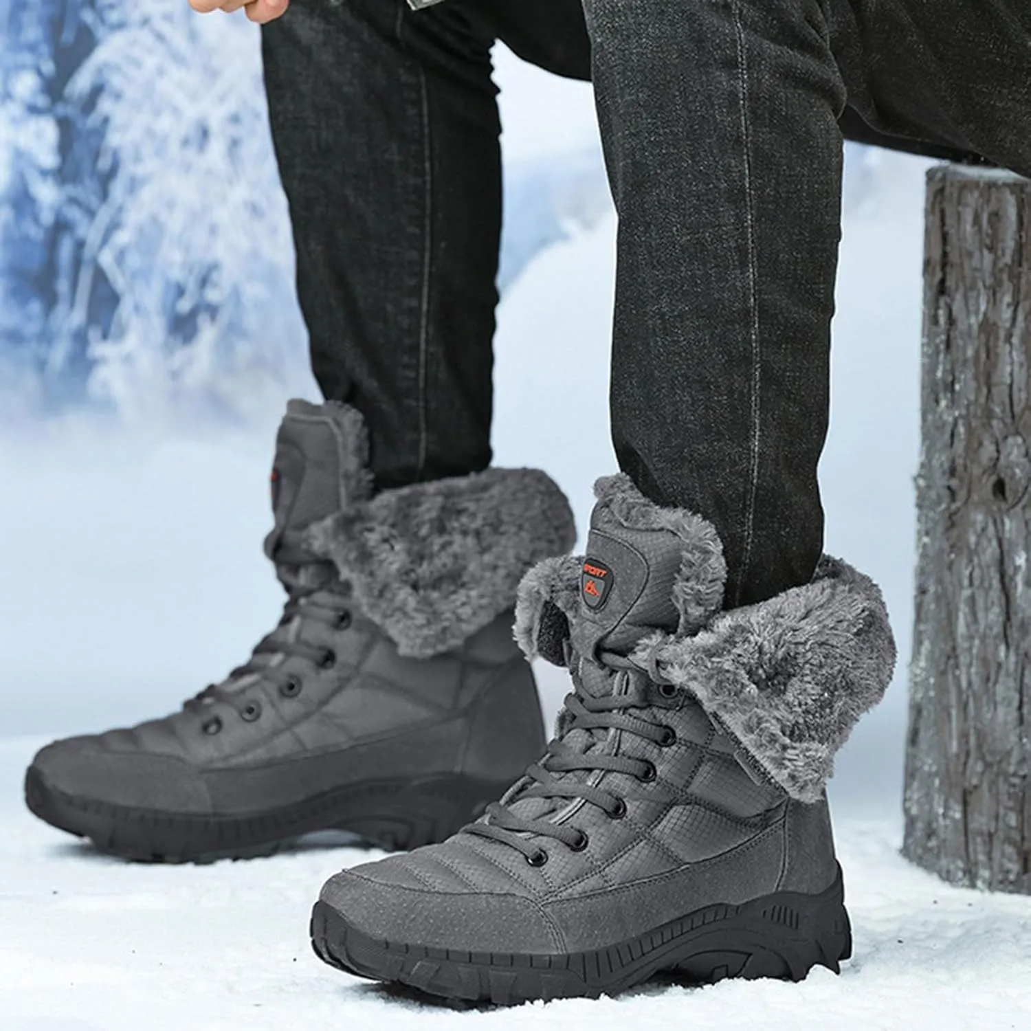 Men's Winter Cold Proof Snow Boots Plus Velvet Warm Snow Boots Lace Up Insulated Mid Calf Boots Wide Hiking Boots