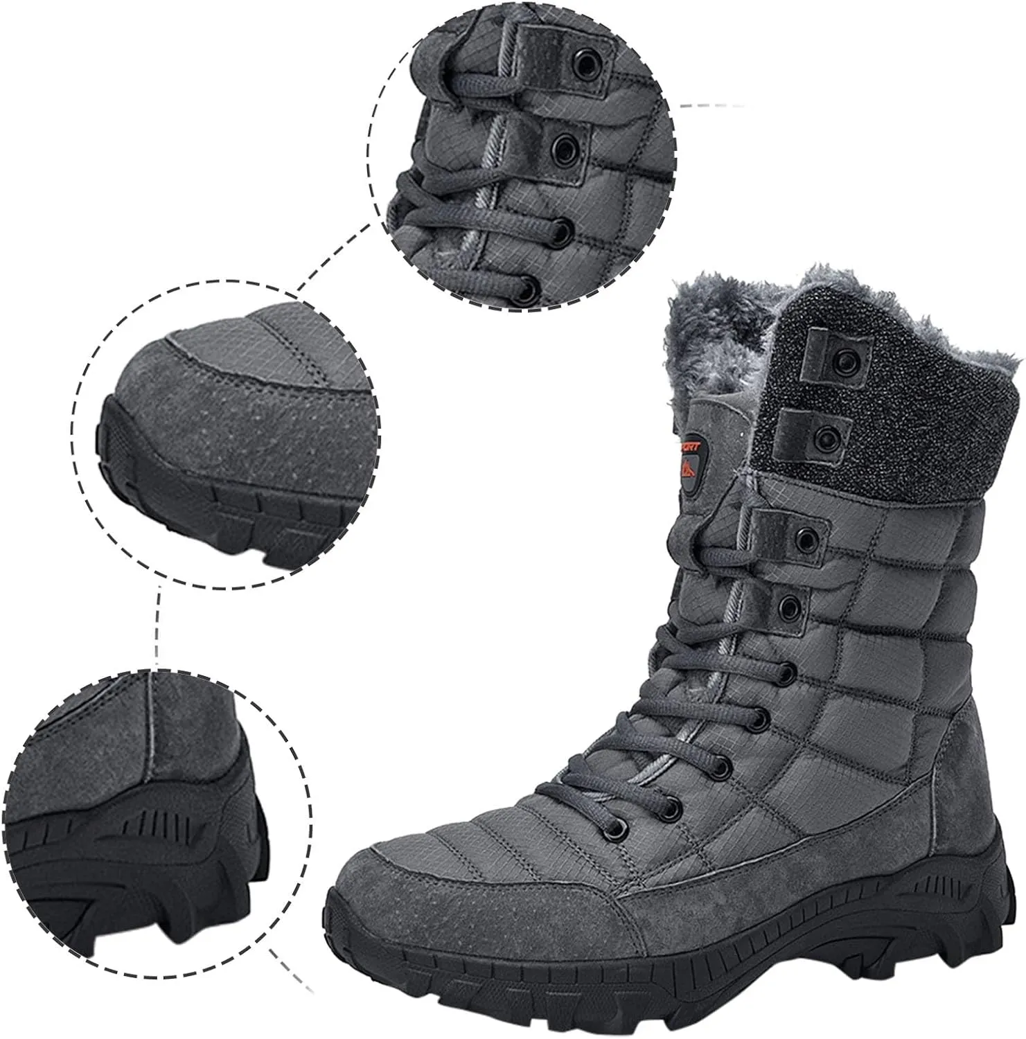 Men's Winter Cold Proof Snow Boots Plus Velvet Warm Snow Boots Lace Up Insulated Mid Calf Boots Wide Hiking Boots