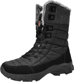 Men's Winter Cold Proof Snow Boots Plus Velvet Warm Snow Boots Lace Up Insulated Mid Calf Boots Wide Hiking Boots