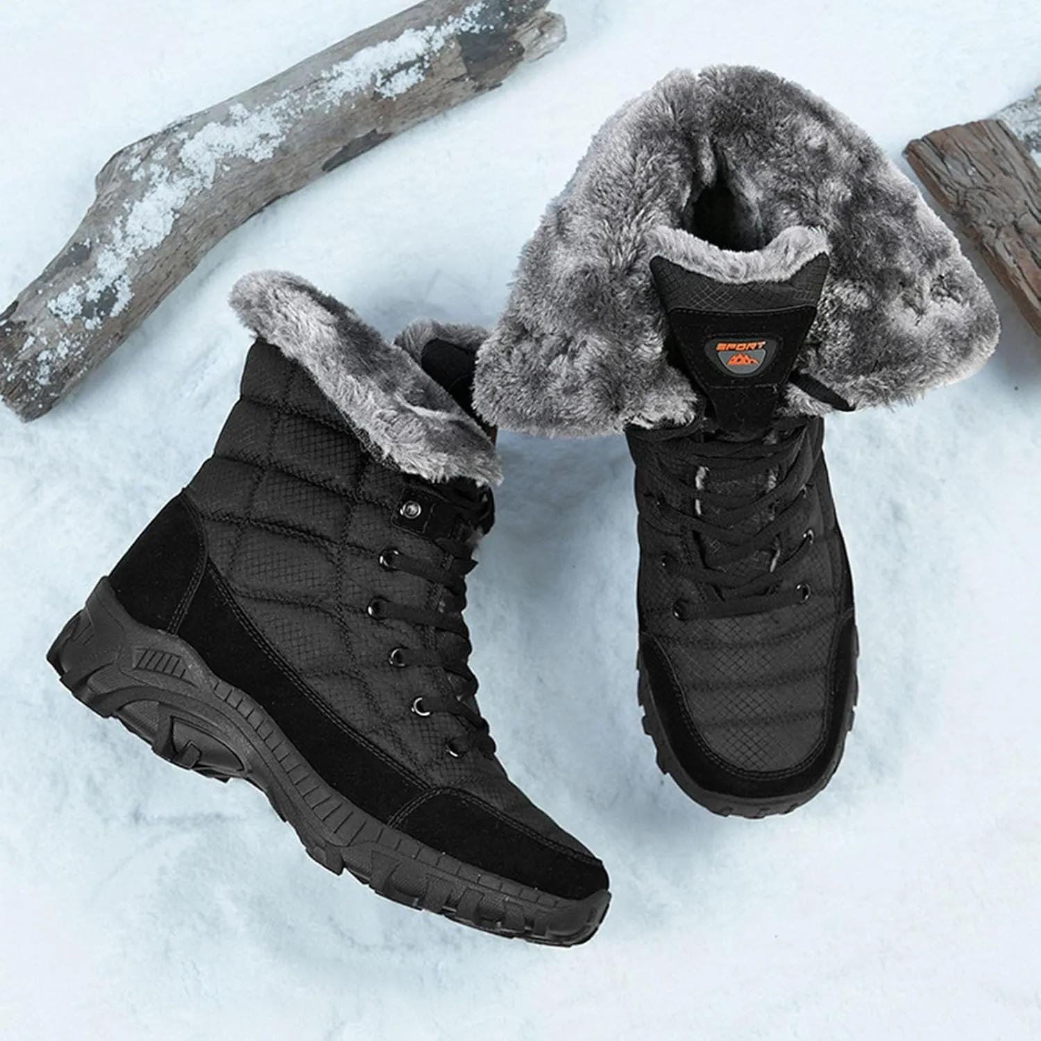 Men's Winter Cold Proof Snow Boots Plus Velvet Warm Snow Boots Lace Up Insulated Mid Calf Boots Wide Hiking Boots