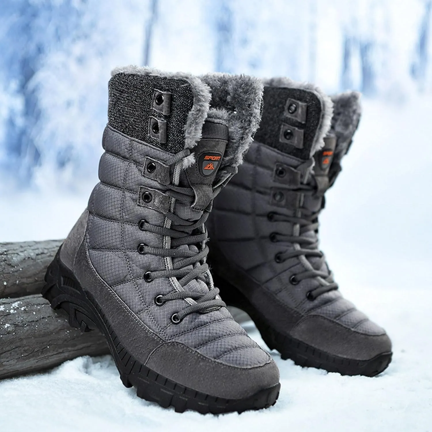 Men's Winter Cold Proof Snow Boots Plus Velvet Warm Snow Boots Lace Up Insulated Mid Calf Boots Wide Hiking Boots
