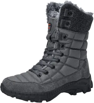 Men's Winter Cold Proof Snow Boots Plus Velvet Warm Snow Boots Lace Up Insulated Mid Calf Boots Wide Hiking Boots