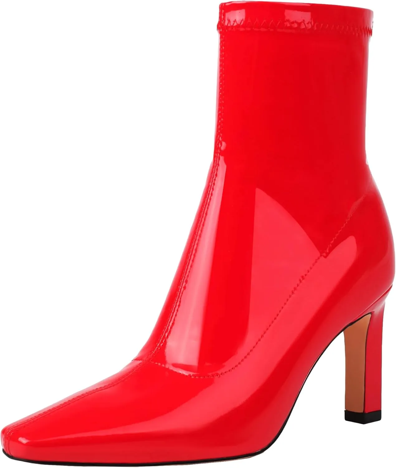 Mofirdast Women's Mid Calf Boots Comfy Square Closed Toe Stiletto High Heel Boot Zipper Short Ankle Booties