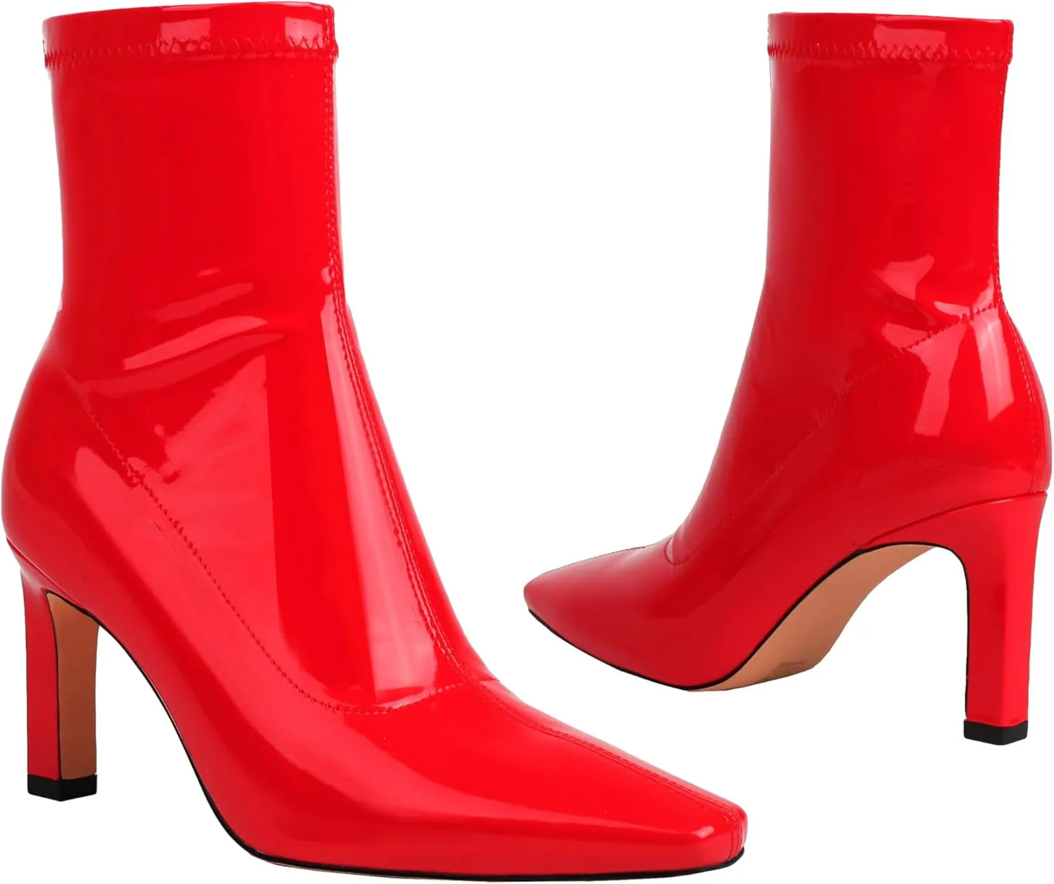 Mofirdast Women's Mid Calf Boots Comfy Square Closed Toe Stiletto High Heel Boot Zipper Short Ankle Booties