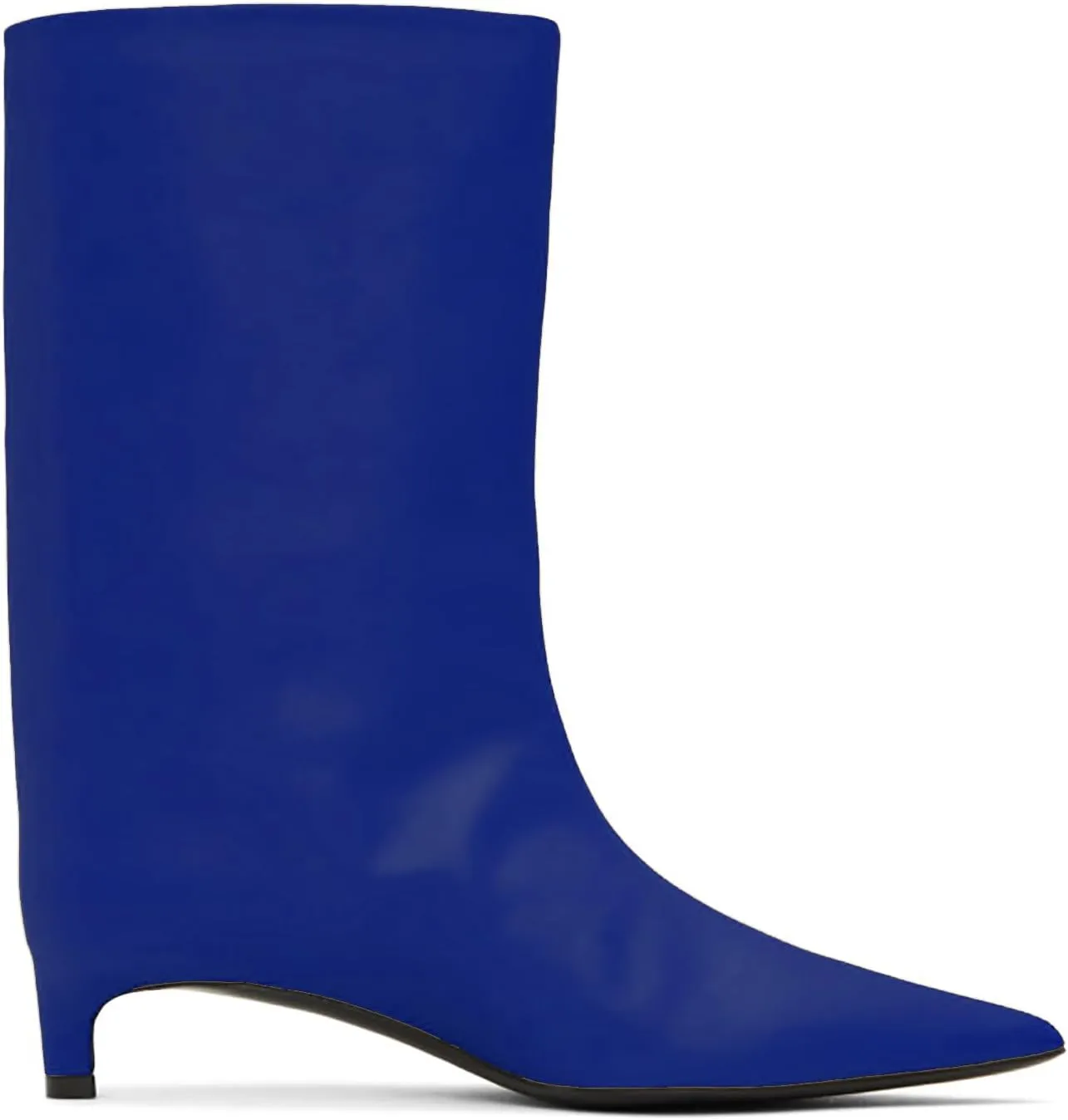 MOOMMO Women Kitten Heel Calf Boots Pointed Toe Pull On Wide Calf Boots Slouch Comfort 1.5 inch Low Heel Mid Calf Dress Boots Matte Short Boots Casual Party 4-11 M US