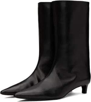 MOOMMO Women Kitten Heel Calf Boots Pointed Toe Pull On Wide Calf Boots Slouch Comfort 1.5 inch Low Heel Mid Calf Dress Boots Matte Short Boots Casual Party 4-11 M US