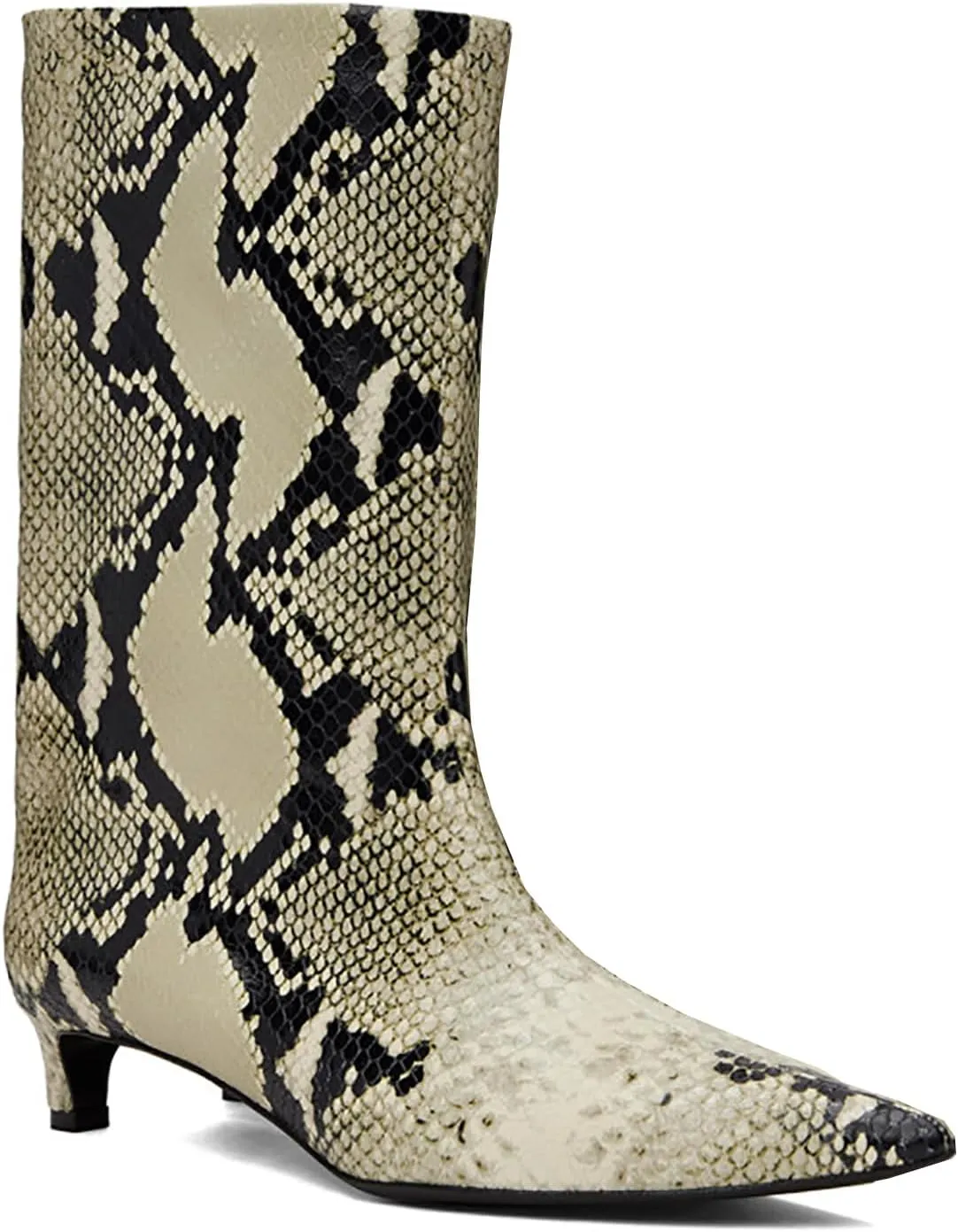 MOOMMO Women Kitten Heel Calf Boots Pointed Toe Pull On Wide Calf Boots Slouch Comfort 1.5 inch Low Heel Mid Calf Dress Boots Matte Short Boots Casual Party 4-11 M US
