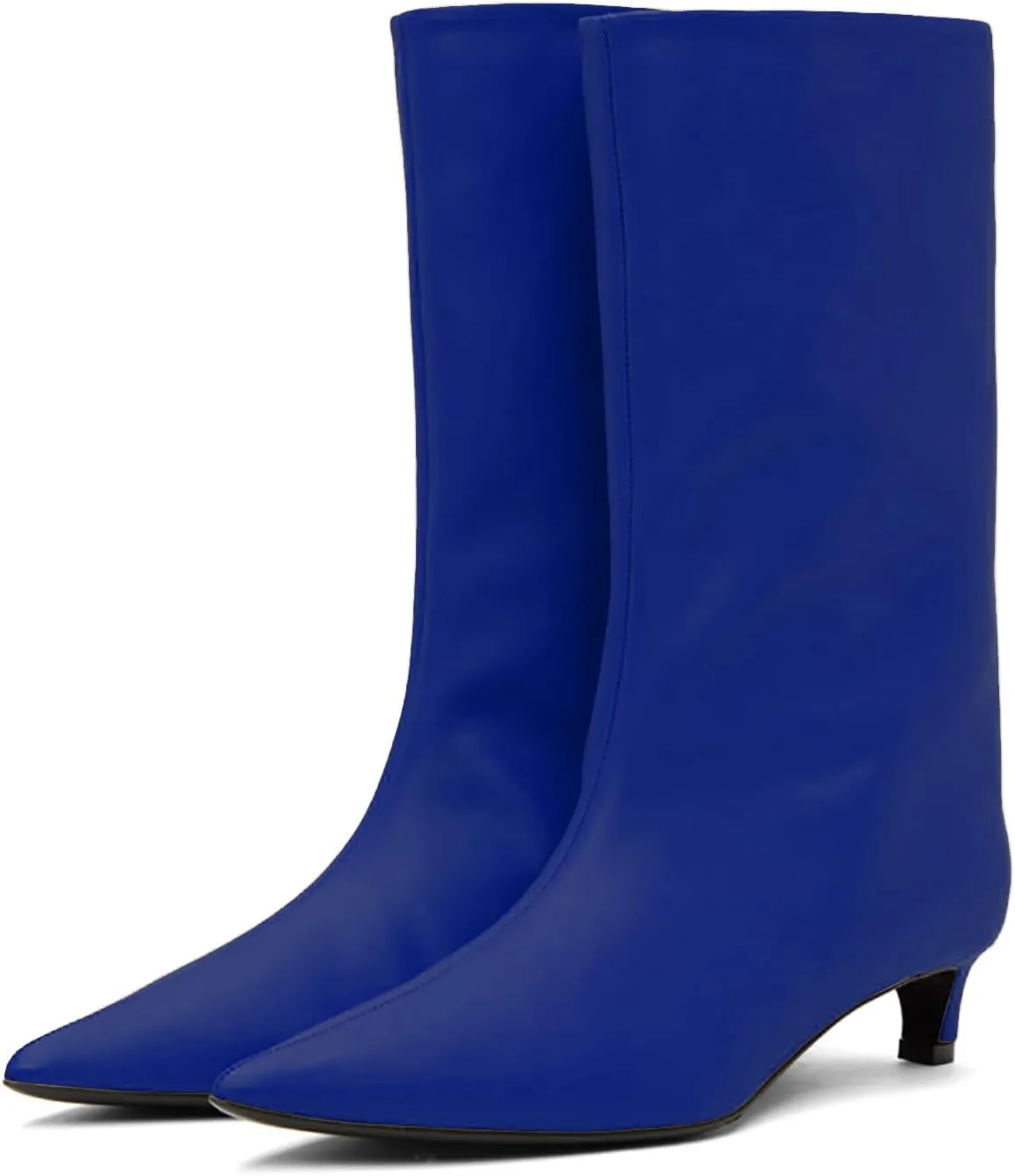 MOOMMO Women Kitten Heel Calf Boots Pointed Toe Pull On Wide Calf Boots Slouch Comfort 1.5 inch Low Heel Mid Calf Dress Boots Matte Short Boots Casual Party 4-11 M US