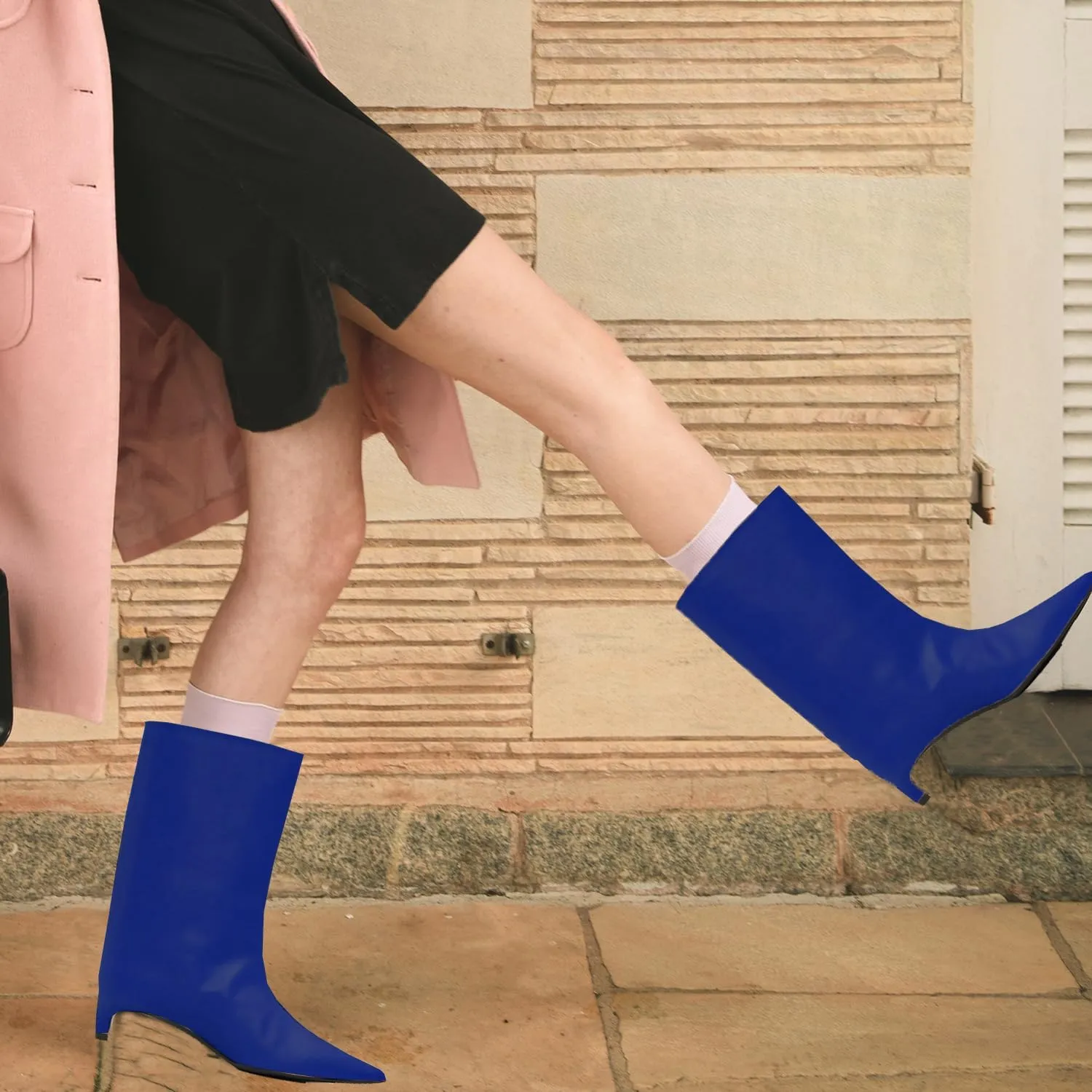 MOOMMO Women Kitten Heel Calf Boots Pointed Toe Pull On Wide Calf Boots Slouch Comfort 1.5 inch Low Heel Mid Calf Dress Boots Matte Short Boots Casual Party 4-11 M US