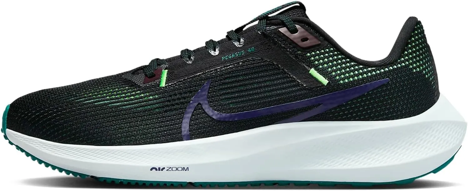 Nike Pegasus 40 Men's Road Running Shoes (DV3853-005, Black/Burgundy Crush/Geode Teal) Size 10