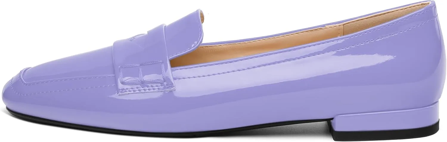 NUMALEO Women's Loafers Penny Loafers Fashion Comfortable Slip On Flats for Women Low Heel Chunky Pumps Patent Heels Work Office Dressy Shoes