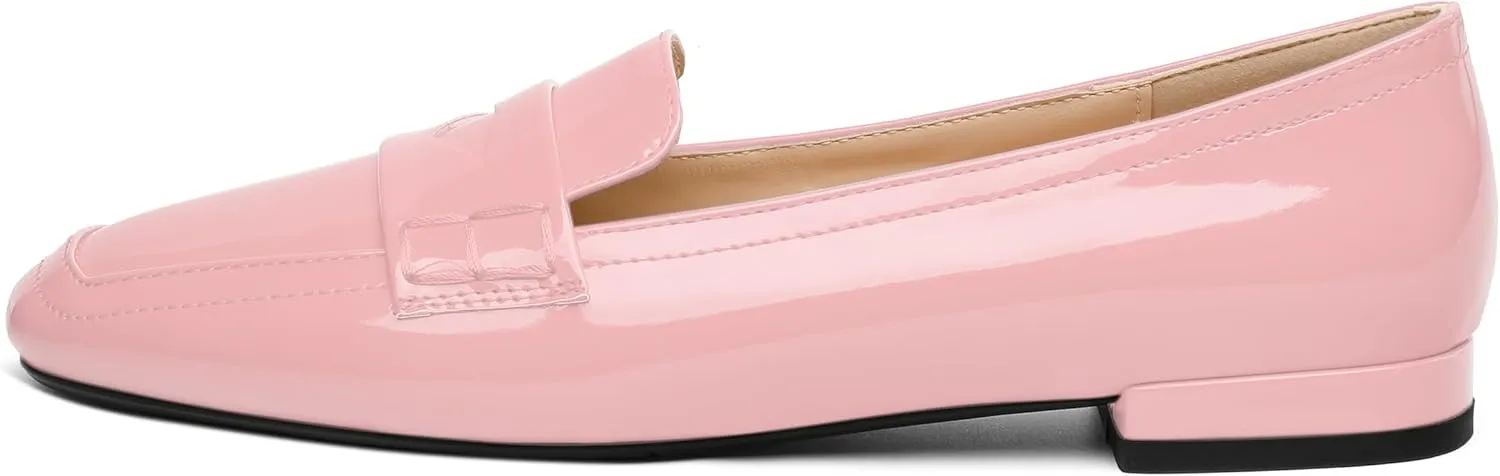 NUMALEO Women's Loafers Penny Loafers Fashion Comfortable Slip On Flats for Women Low Heel Chunky Pumps Patent Heels Work Office Dressy Shoes
