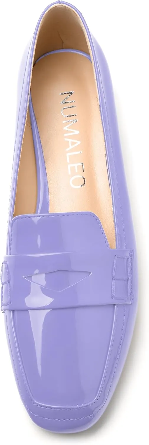 NUMALEO Women's Loafers Penny Loafers Fashion Comfortable Slip On Flats for Women Low Heel Chunky Pumps Patent Heels Work Office Dressy Shoes