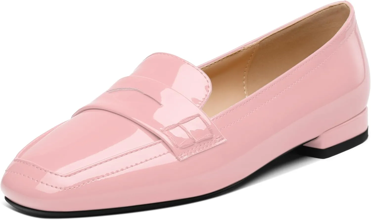 NUMALEO Women's Loafers Penny Loafers Fashion Comfortable Slip On Flats for Women Low Heel Chunky Pumps Patent Heels Work Office Dressy Shoes